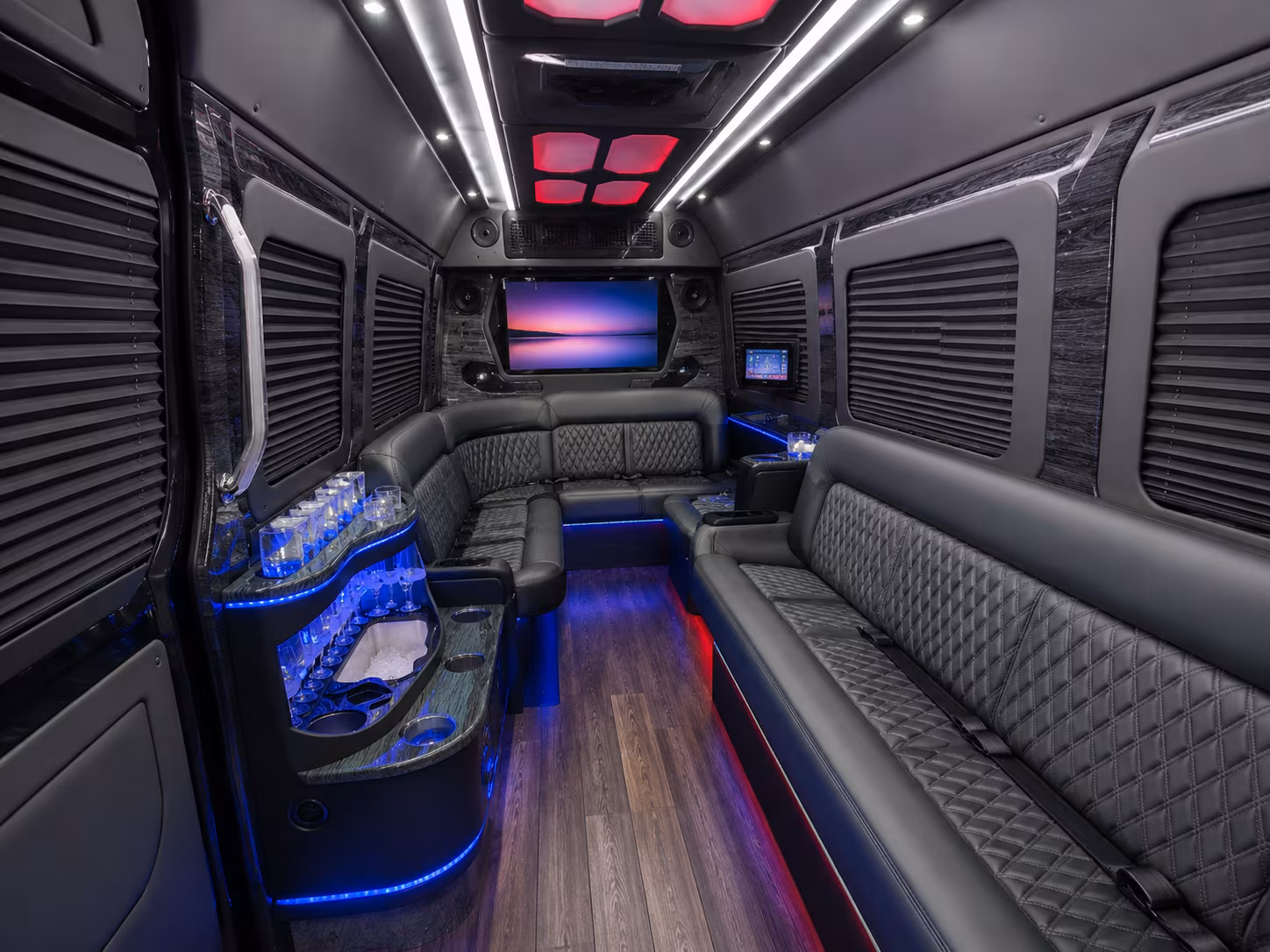 palo alto 15 passenger party bus inside