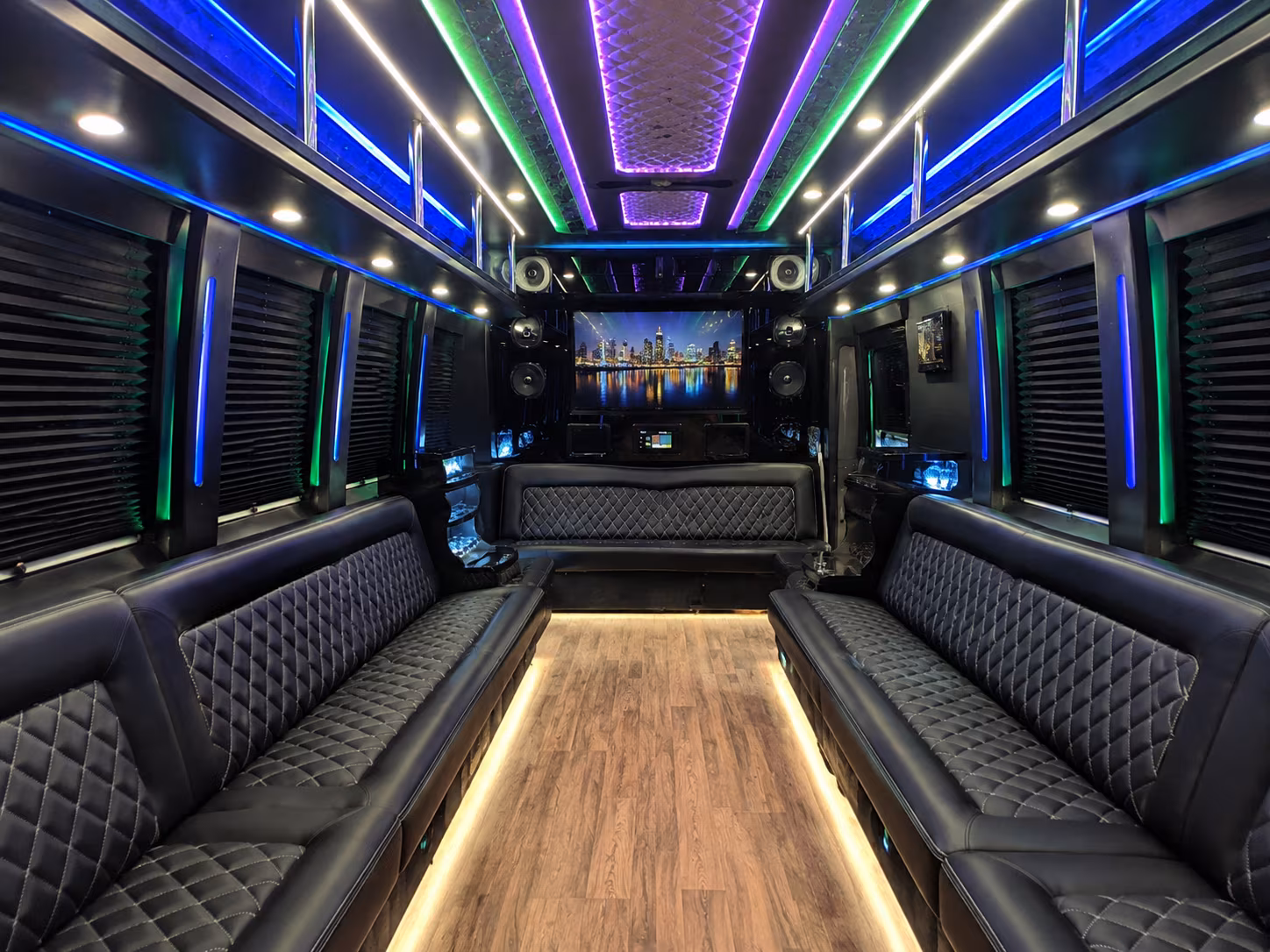 palo alto 25 passenger party bus interior