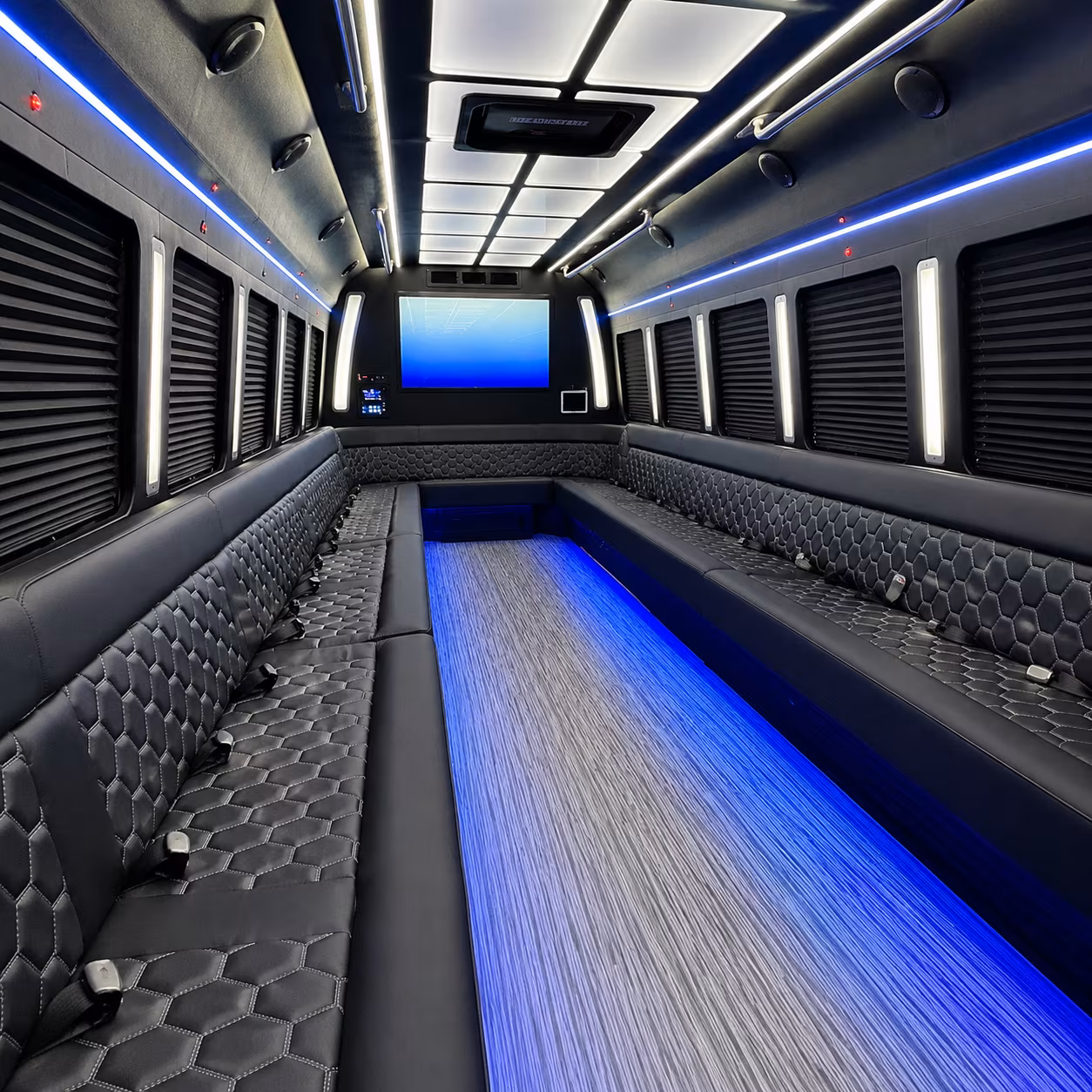 palo alto 50 passenger party bus inside